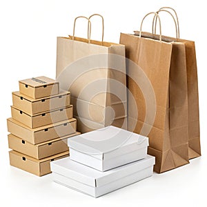 Boxes and shopping paper bags photo