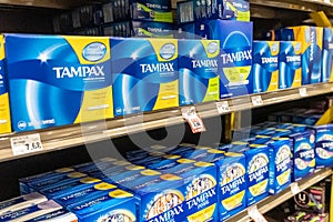 Boxes of Tampax Brand women tampons