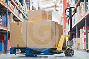 Boxes on trolley in warehouse