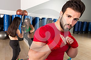 Boxing aerobox man portrait in fitness gym