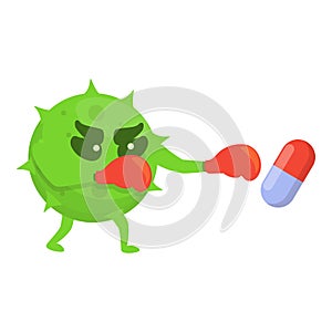 Boxing antibiotic resistance icon, cartoon style