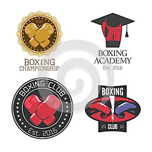 Boxing, box club set of vector icons, logo, symbol, emblem, signs