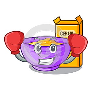 Boxing cereal box in a cartoon bowl