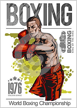 Boxing champ poster with boxer on white background