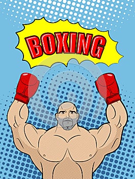 Boxing champion style of pop art with the babble box. Athlete r