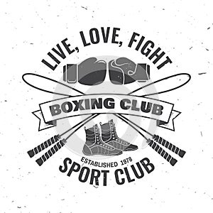 Boxing club badge, logo design. Vector illustration. For Boxing sport club emblem, sign, patch, shirt, template. Vintage