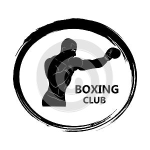 Boxing club. Demonstration of combat skills. Direct hit. Silhouette. Athlete in training