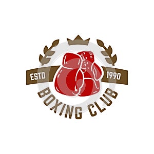 Boxing club. Emblem with boxing hand drawn boxing glove. Design element for logo, label, emblem, sign.