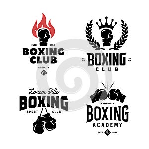 Boxing club labels set. Vector vintage illustration.