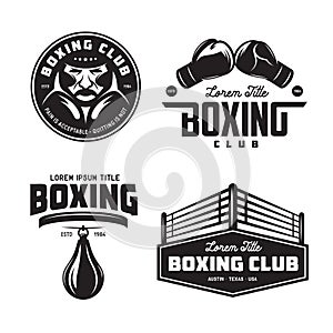 Boxing club labels set. Vector vintage illustration.