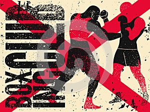 Boxing Club typographical vintage grunge style poster design with boxer silhouettes. Retro vector illustration.