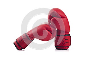 Boxing concept with protective red gloves