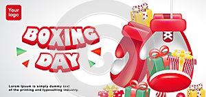 Boxing Day, 3d illustration of a pair of boxing gloves holding a gift. Suitable for events