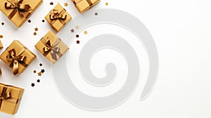 Boxing Day Gift Decoration On White Background Flat Lay Top View