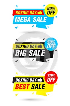 Boxing day origami sale labels set. Mega Sale 90%, Big Sale 50%, Best Sale 70% off discount