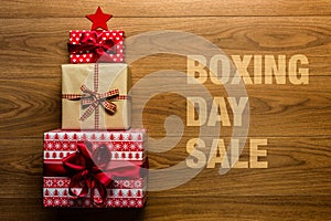 Boxing day Sale concept on wooden background,