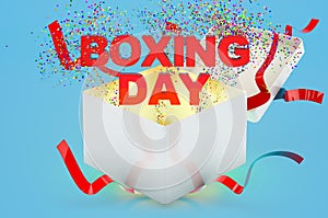 Boxing Day text inside gift box. 3D rendering