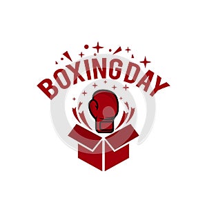 Boxing day vector illustration.Typography combined in a shape of ribbon and text with paper art and craft style