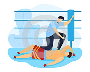 Boxing defeat, impossible stand up , loser player, lying contestant, competition concept, design, flat style vector