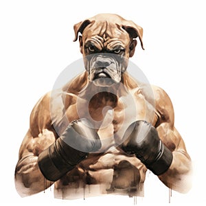 Boxing Dog Illustration: Powerful And Expressive Artwork In Nick Knight Style
