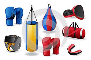 Boxing equipment set isolated, sport fight, MMA concept