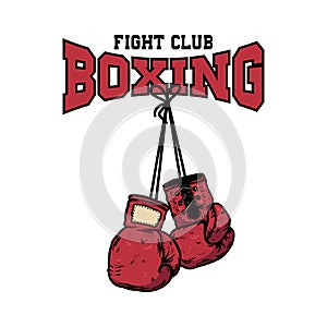 Boxing fight club. Illustration of retro style boxing gloves. Design element for logo, label, sign, emblem.