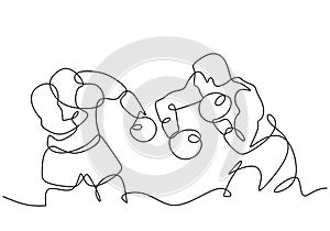 boxing fight one line drawing, boxer punching with his hand to opponent. Continuous hand drawn line art, vector illustration