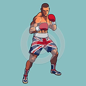 Boxing Fighter wearing UK flag Shorts