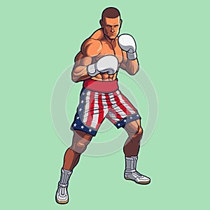 Boxing fighter wearing usa flag boxing shorts