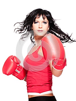 Boxing fighter woman turn back