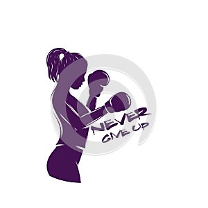 Boxing girl in fighting stance, t-shirt print