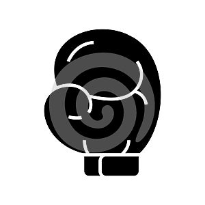 Boxing glove black icon, concept illustration, vector flat symbol, glyph sign.