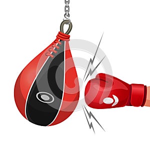 Boxing glove hits punching bag vector illustration isolated