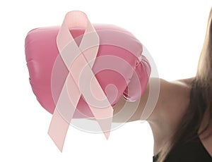 A boxing glove Make Pink Ribbon for Breast Cancer