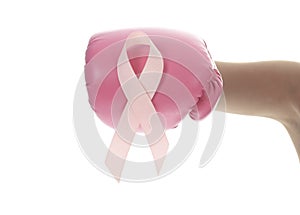 A boxing glove Make Pink Ribbon for Breast Cancer