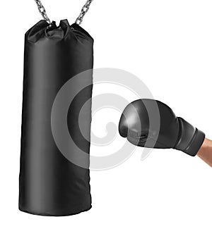 Boxing glove punches punching bag isolated