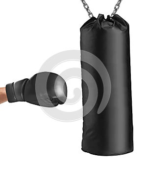 Boxing glove punches punching bag