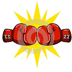 Boxing glove. Yellow sign of impact. Comic hand drawn illustration