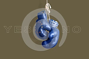 Boxing gloves as a symbol of Greece vs. the EU