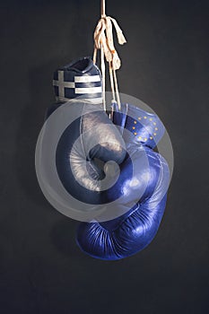 Boxing gloves as a symbol of Greece vs. the EU