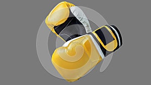 Boxing gloves close-up on an isolated gray background. Yellow boxing gloves