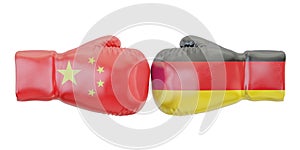 Boxing gloves with Germany and China flags. Governments conflict photo