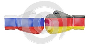 Boxing gloves with Germany and Russia flags. Governments photo