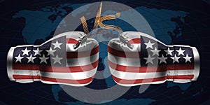 Boxing gloves with print of national flags of USA