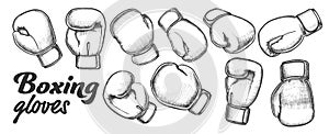 Boxing Gloves For Sport Competition Set Ink Vector