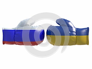 Boxing gloves with Ukraine and Russia flag