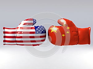 Boxing gloves with Usa and China flag