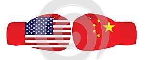 Boxing gloves with USA and China flags