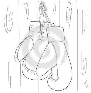 Boxing gloves vector illustration. ÃÂ¡ontour boxing gloves hanging. icon Sports, feelings design concept. boxing gloves hanging.