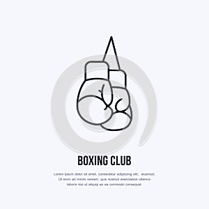 Boxing gloves vector line icon. Box club logo, equipment sign. Sport competition illustration